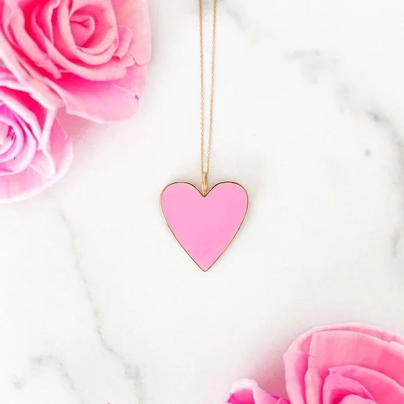 NEW PINK HEART NECKLACE WITH GOLD CHAIN VSCO TRENDY TEEN GIRLS WOMEN - Picture 4 of 4